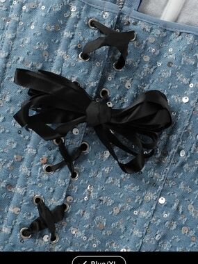 Sequin Lace-Up Corset Top - Blue